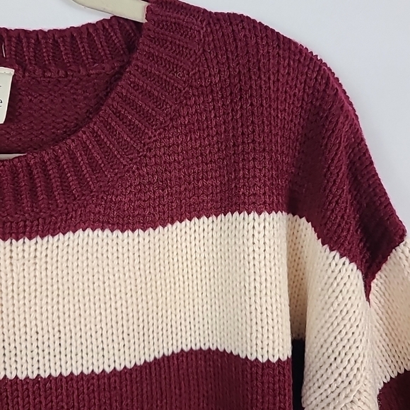 NEW Sew In Love Lucky Strike Burgandy Ivory Striped Round Neck Sweater Sz 3X - Picture 2 of 6